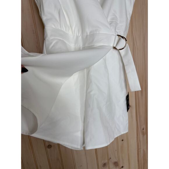 NWT Lulus Rooftop Bar White Sleeveless Faux-Wrap Belted Skort Romper Chic Size M - Picture 5 of 9